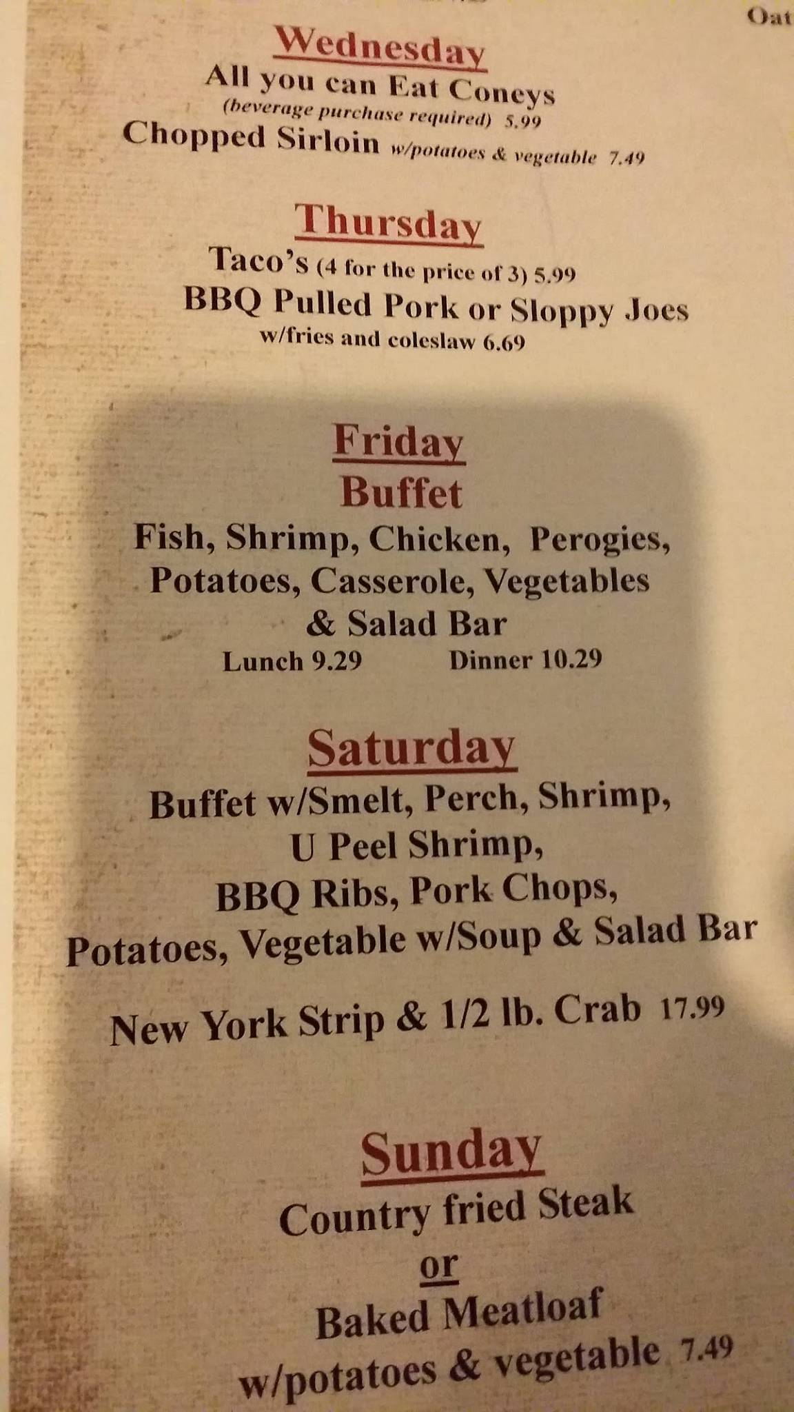 Menu at Iron Horse Pub of Durand, Durand