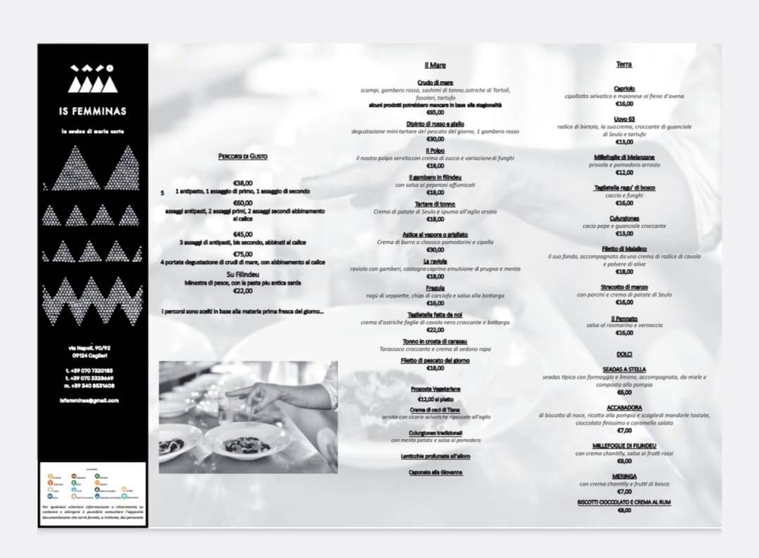 Menu di Is Femminas ristorante 