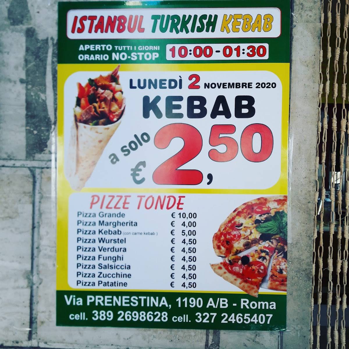 Menu di İstanbul kebab pizzeria 