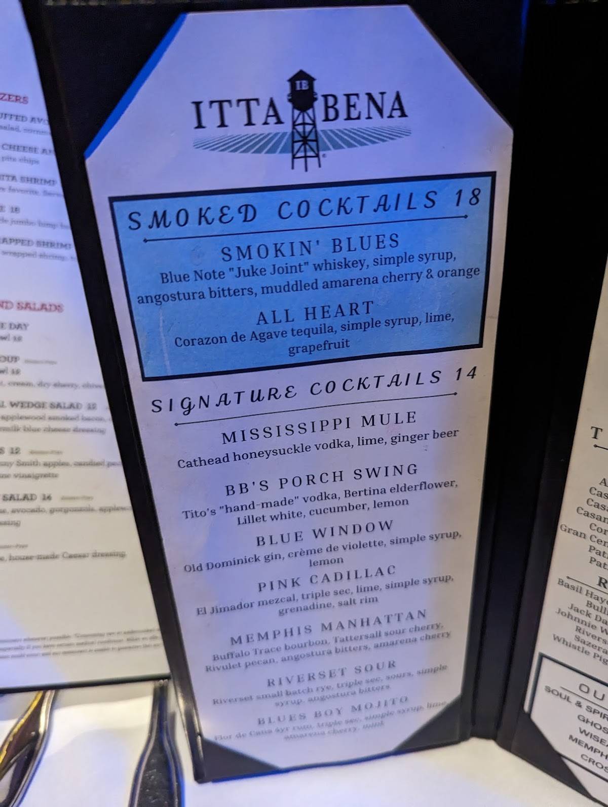 Menu at Itta Bena pub & bar, Memphis, 145 Beale St