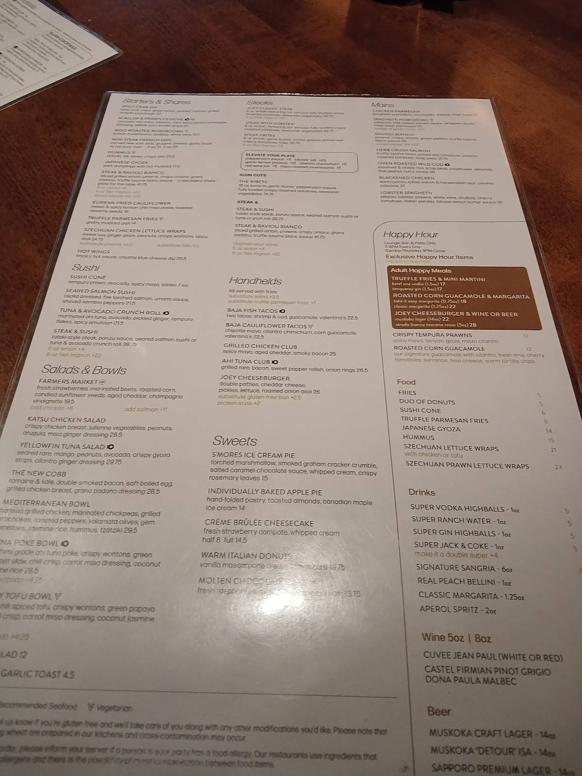 Menu de JOEY Rideau