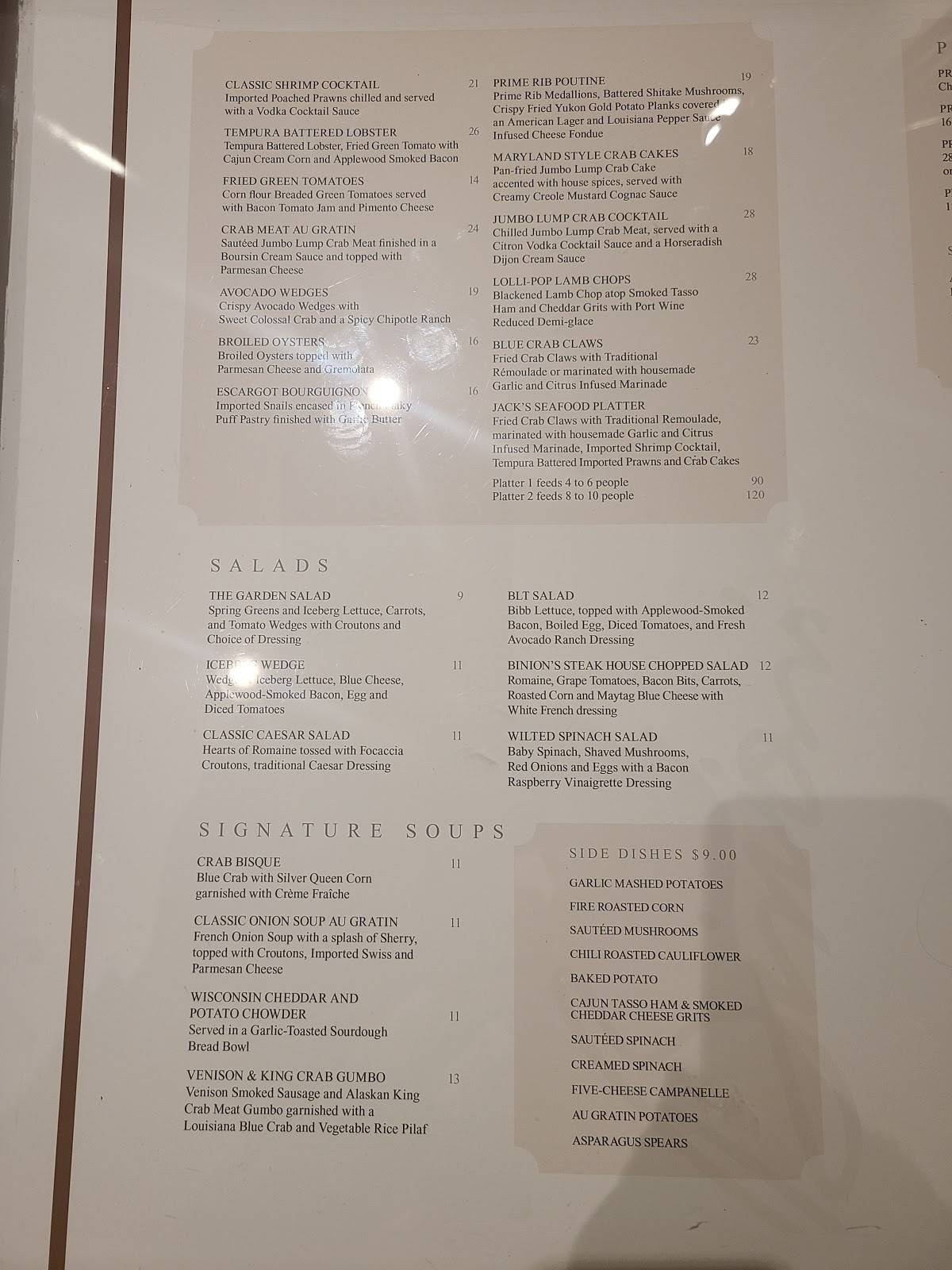 Menu at Jack Binion's Steak House steakhouse, Bossier City, 711