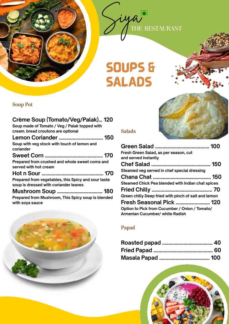 Siya The Restaurant menu