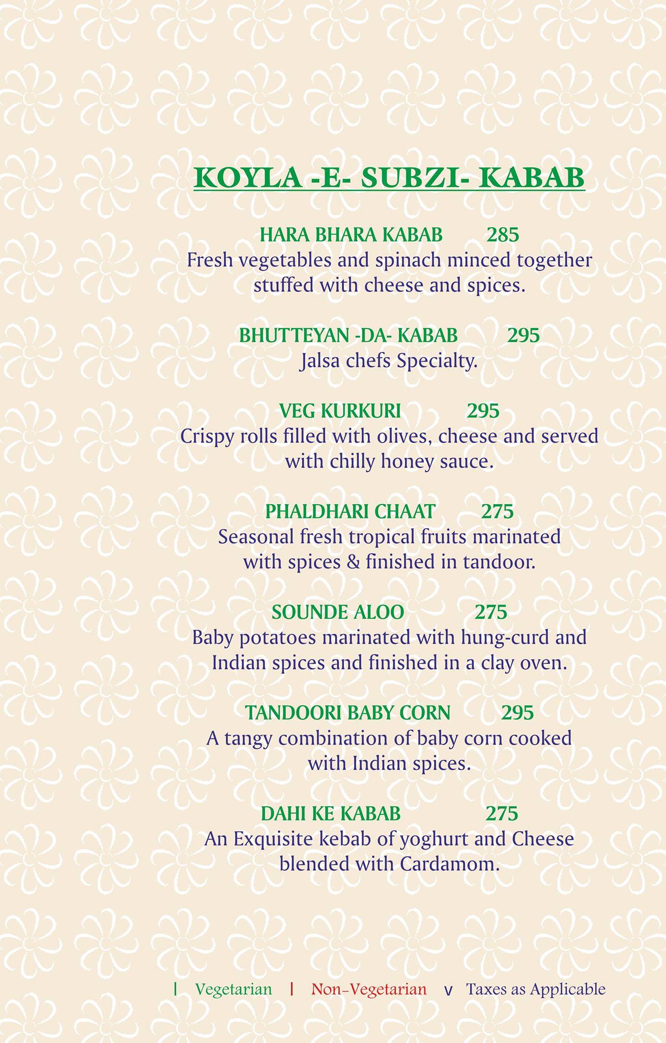 Jalsa menu