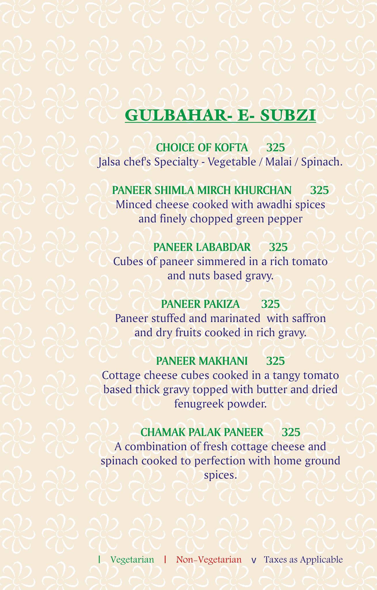 Jalsa menu