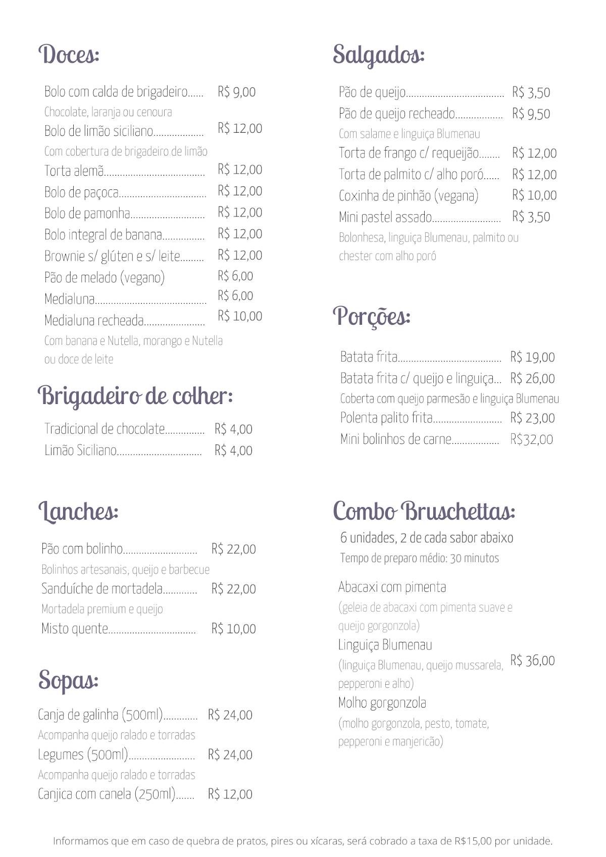 Jardim Ceci - Café cardápio