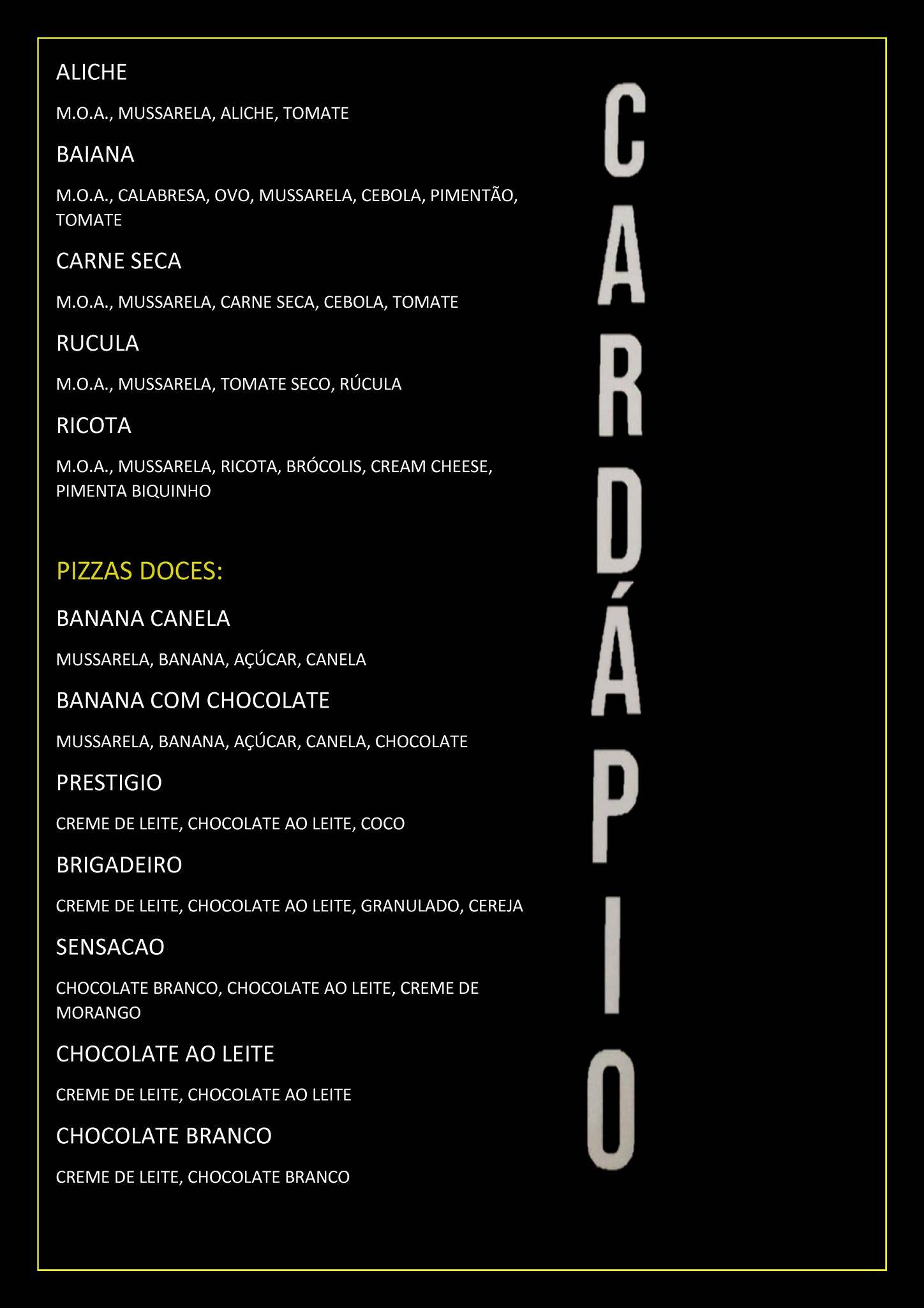 Chefs pizzaria cardápio