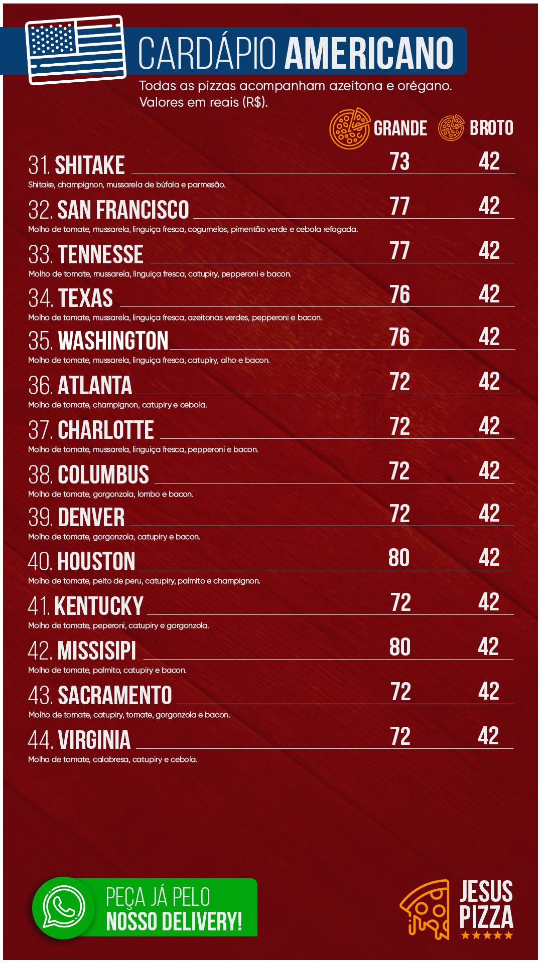 Jesus Pizza cardápio