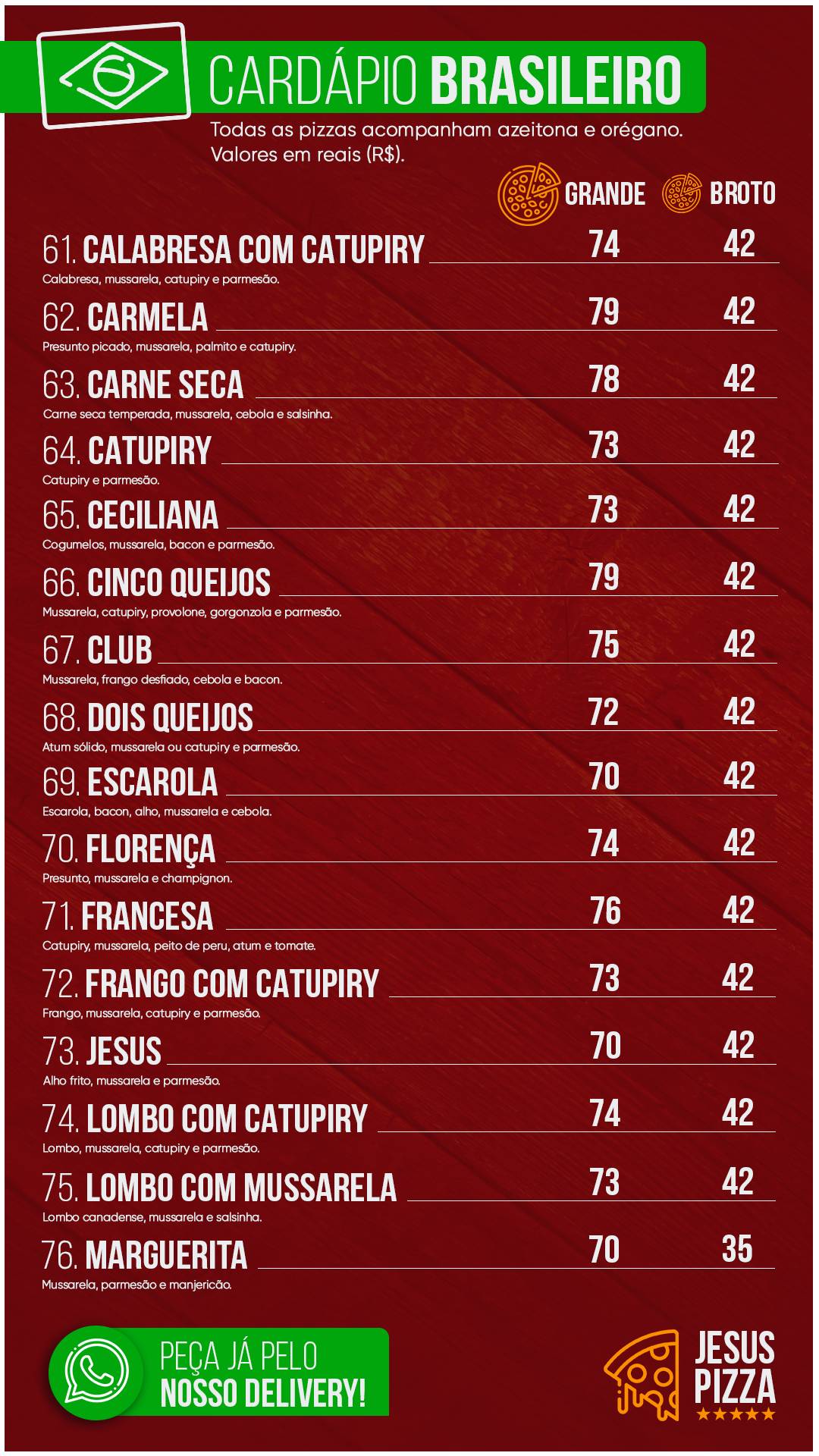 Jesus Pizza cardápio