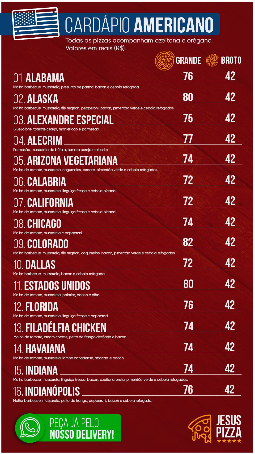 Jesus Pizza cardápio