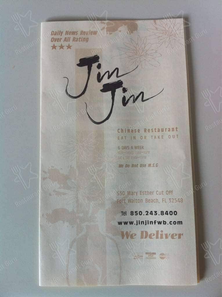 Menu at Jin Jin Fort Walton Beach Chinese Restaurant, Fort Walton Beach