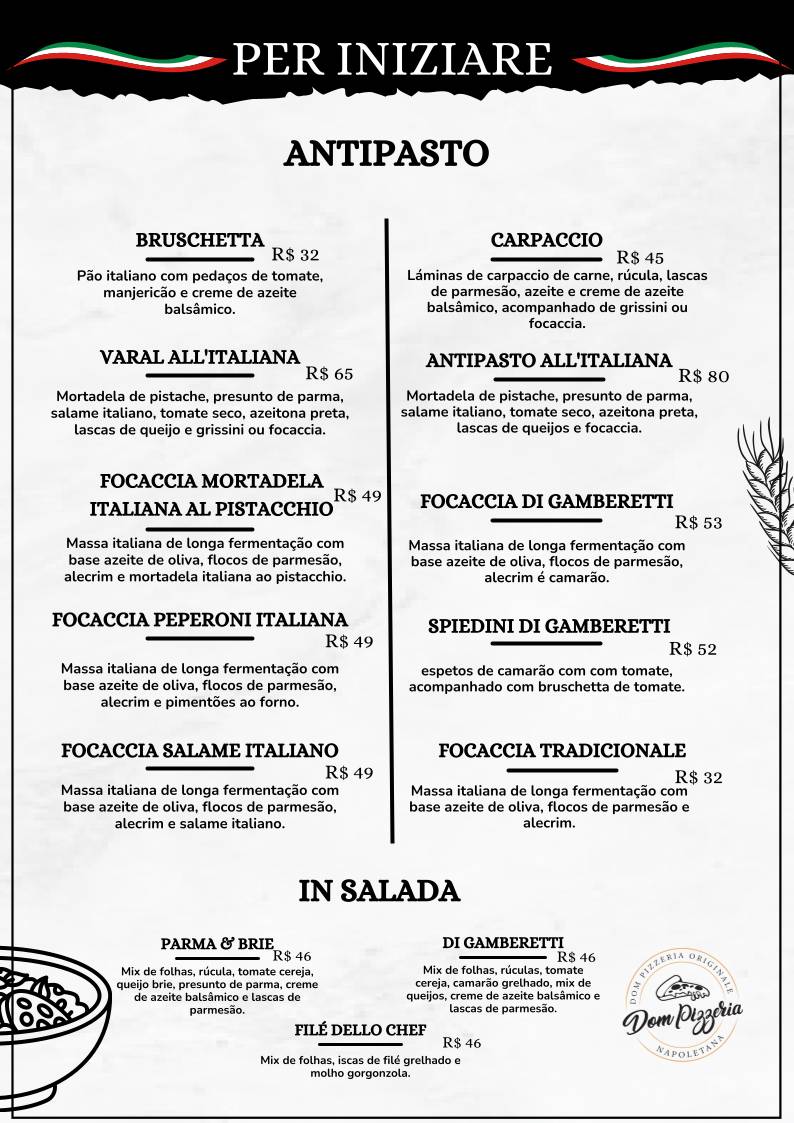 Dom Pizzeria Originale cardápio