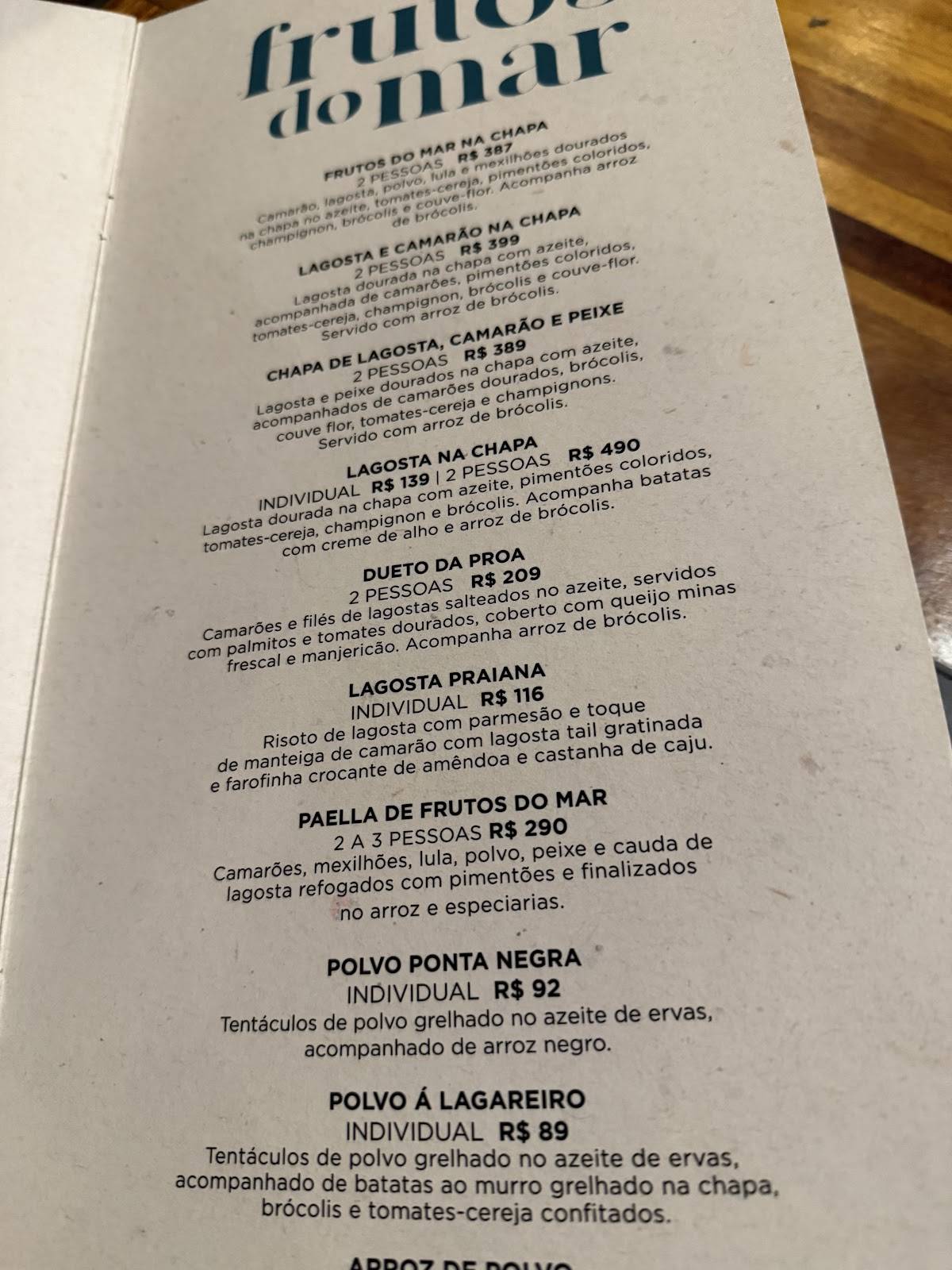 Restaurante Nau Frutos Do Mar - Manaíra cardápio