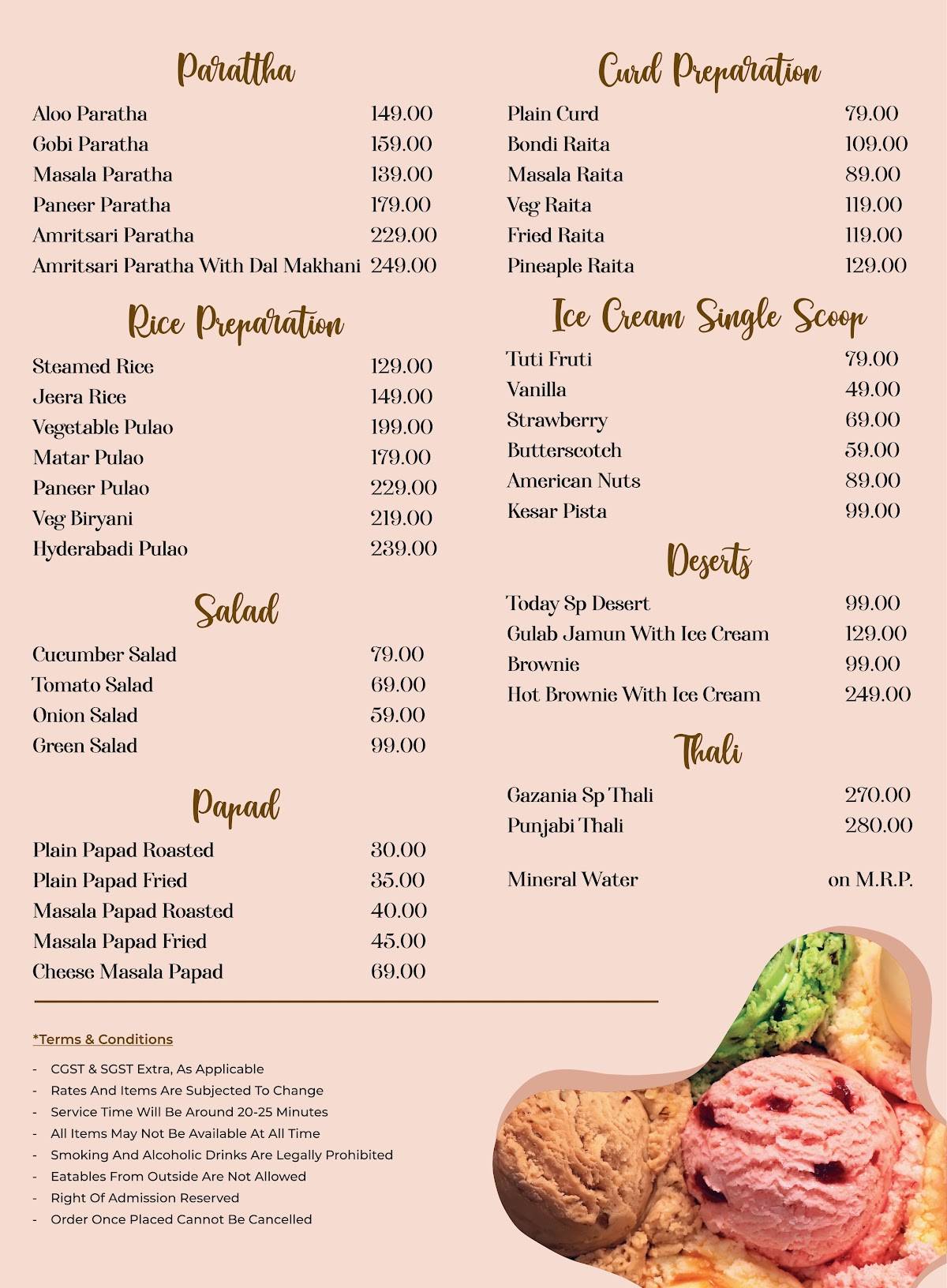 Gazania Restaurant menu
