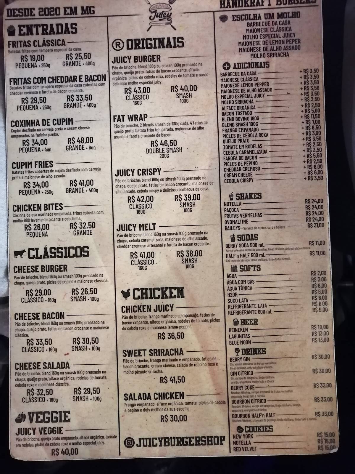 Juicy Burger Shop Betim cardápio
