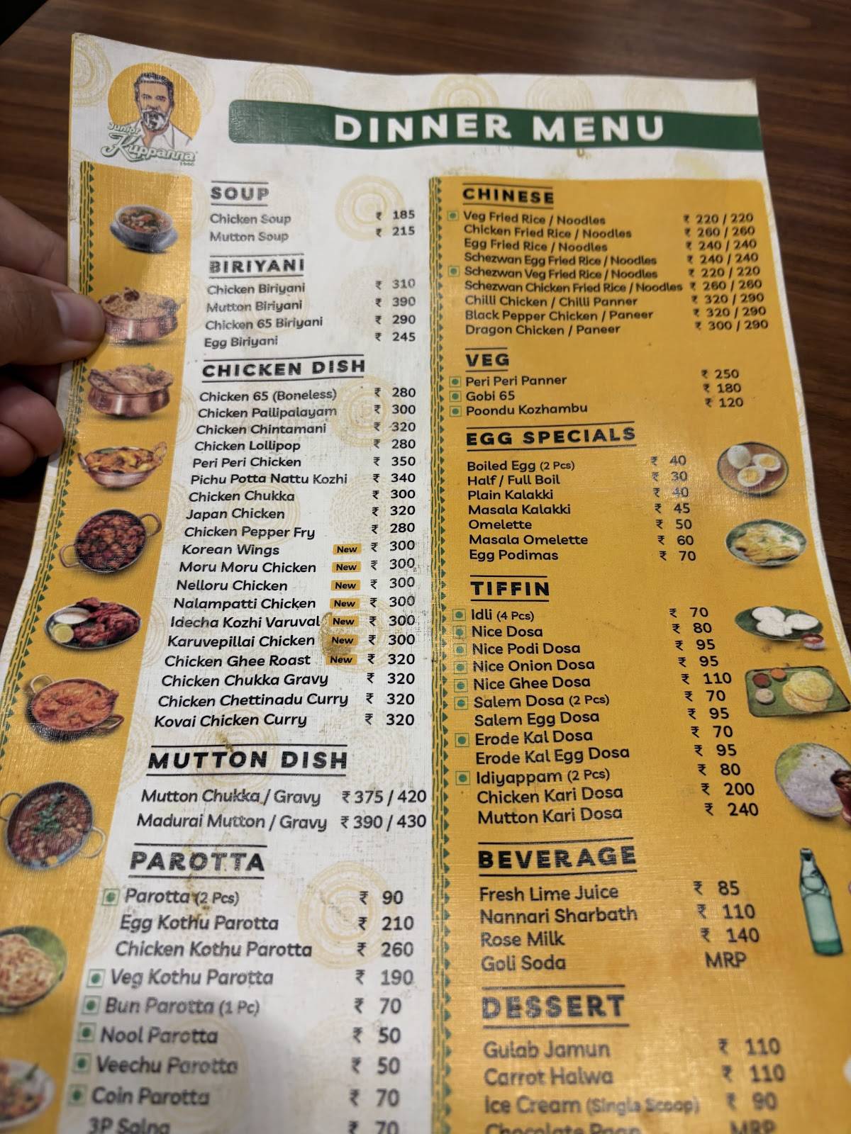 Junior Kuppanna - Nungambakkam menu