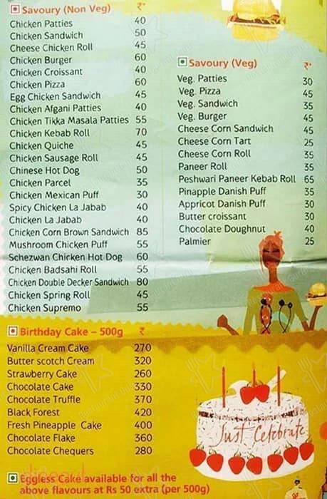 Just Baked menu