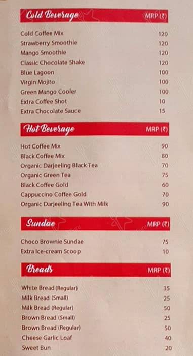 Just Baked menu