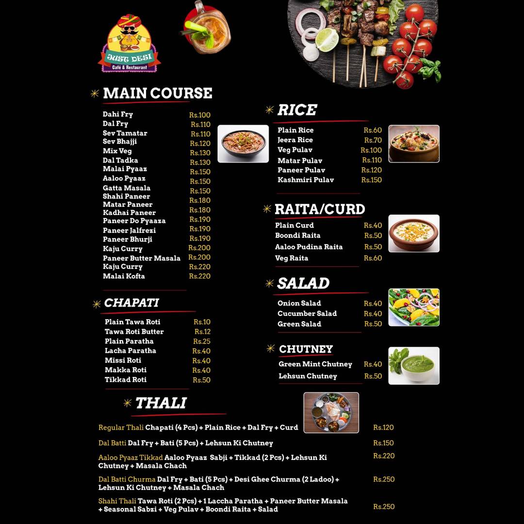 Just Desi Cafe menu