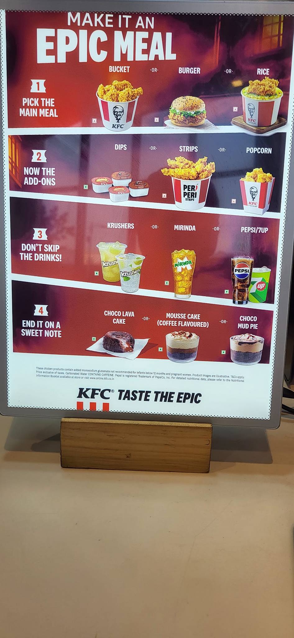 KFC menu