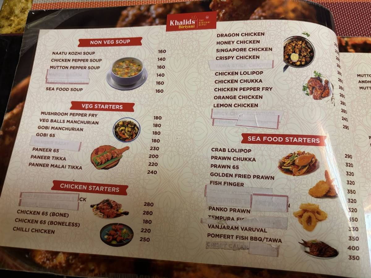 KHALIDS BIRIYANI BEST BIRIYANI RESTAURANT IN MADURAI 218, Theni Main Rd, Kalavasal, Madurai, Tamil Nadu 625016 menu