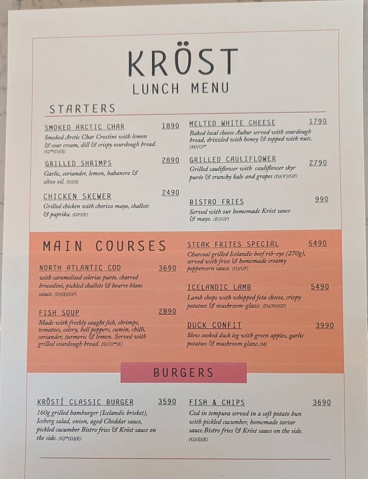 Menu de KRÖST