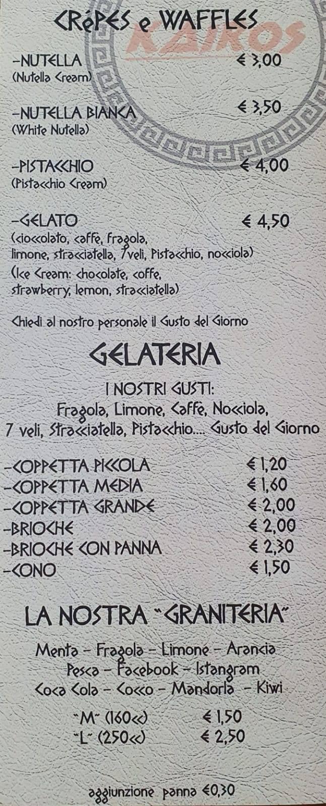 Menu di Kairos 