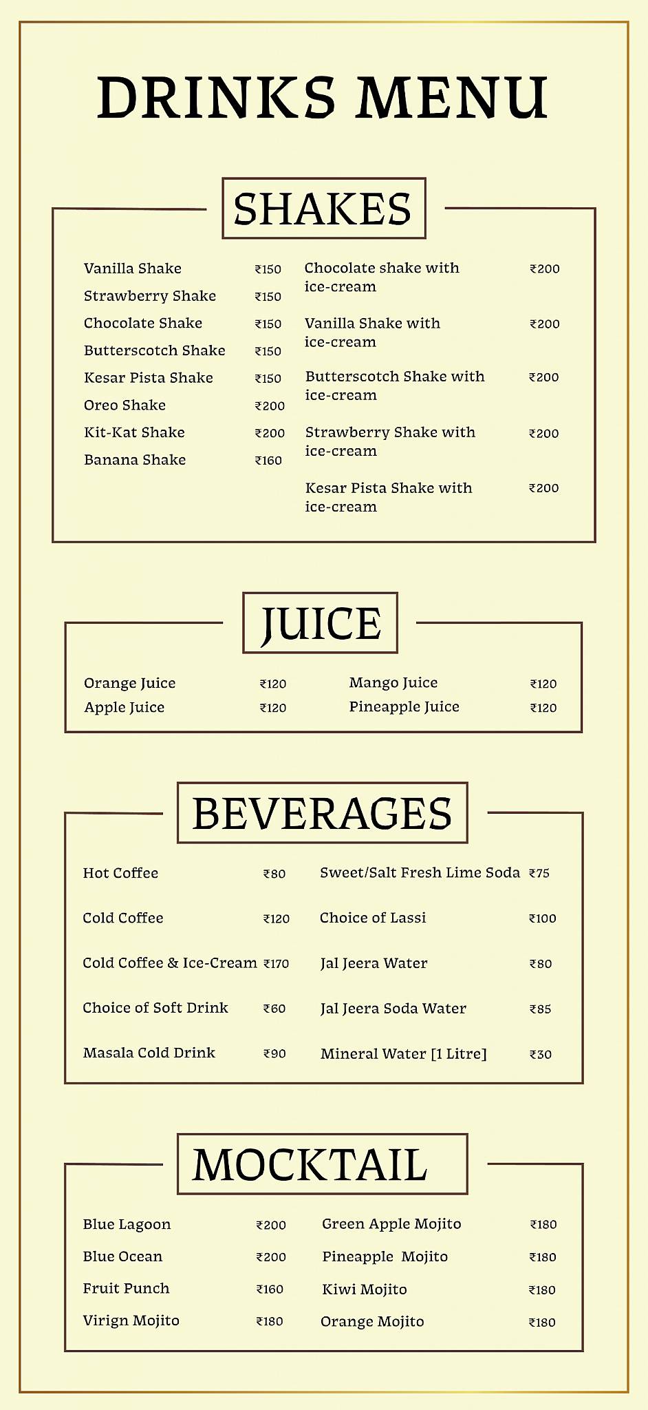 Kamat Restaurant menu