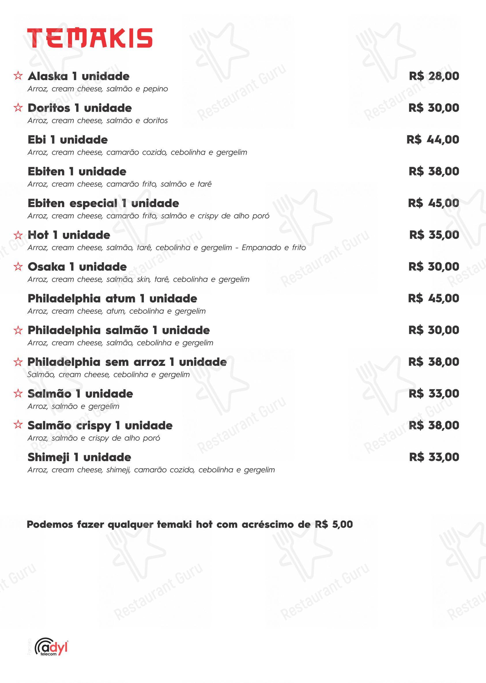 Kanpai Sushi & Bar em Nova Prata - Menu