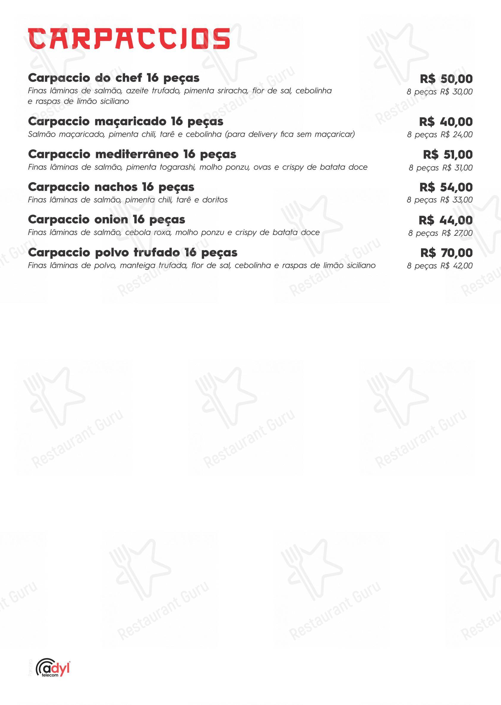 Menu para Kanpai Sushi & Bar em Nova Prata