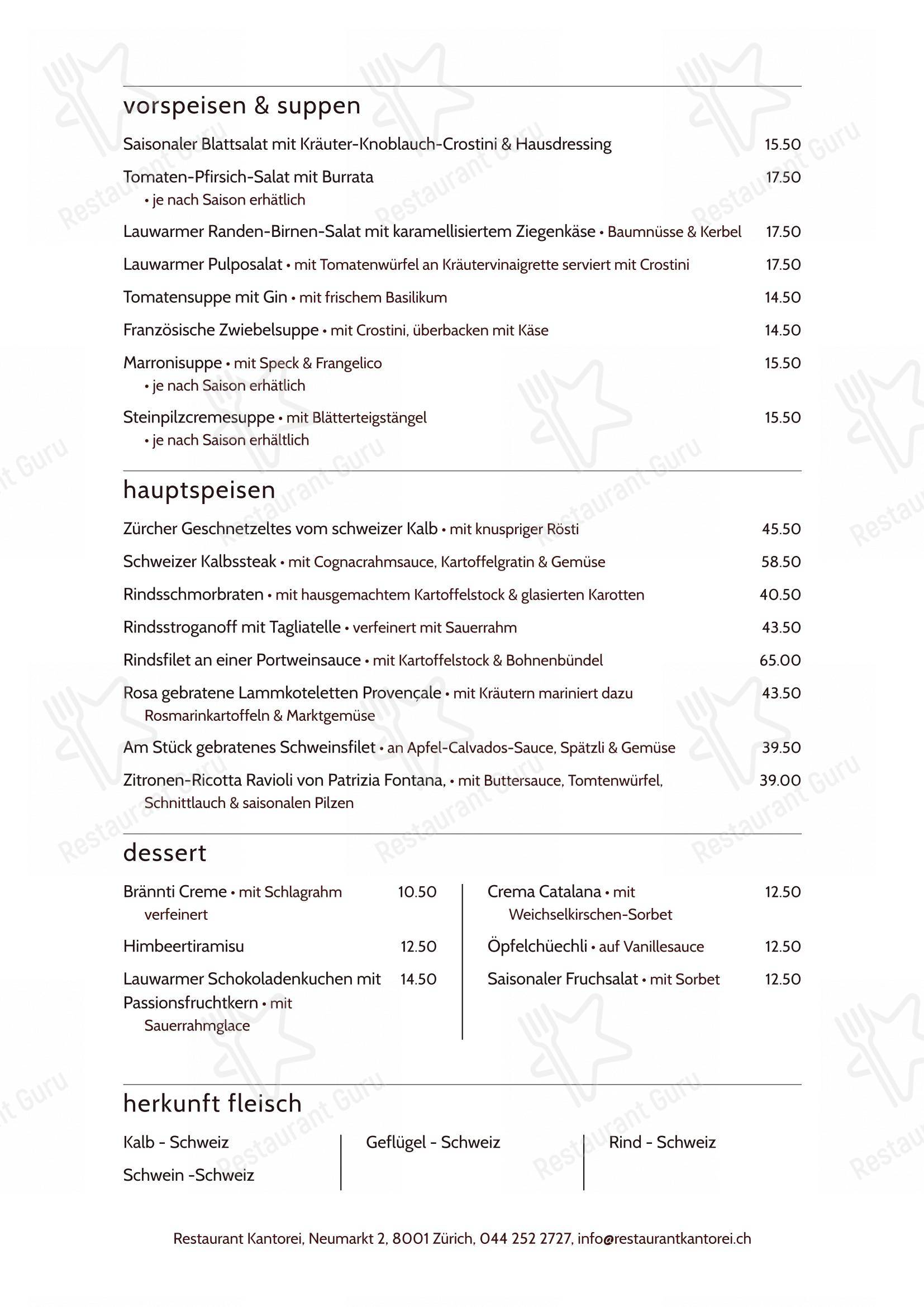 Крафт меню per Kantorei in Zurigo