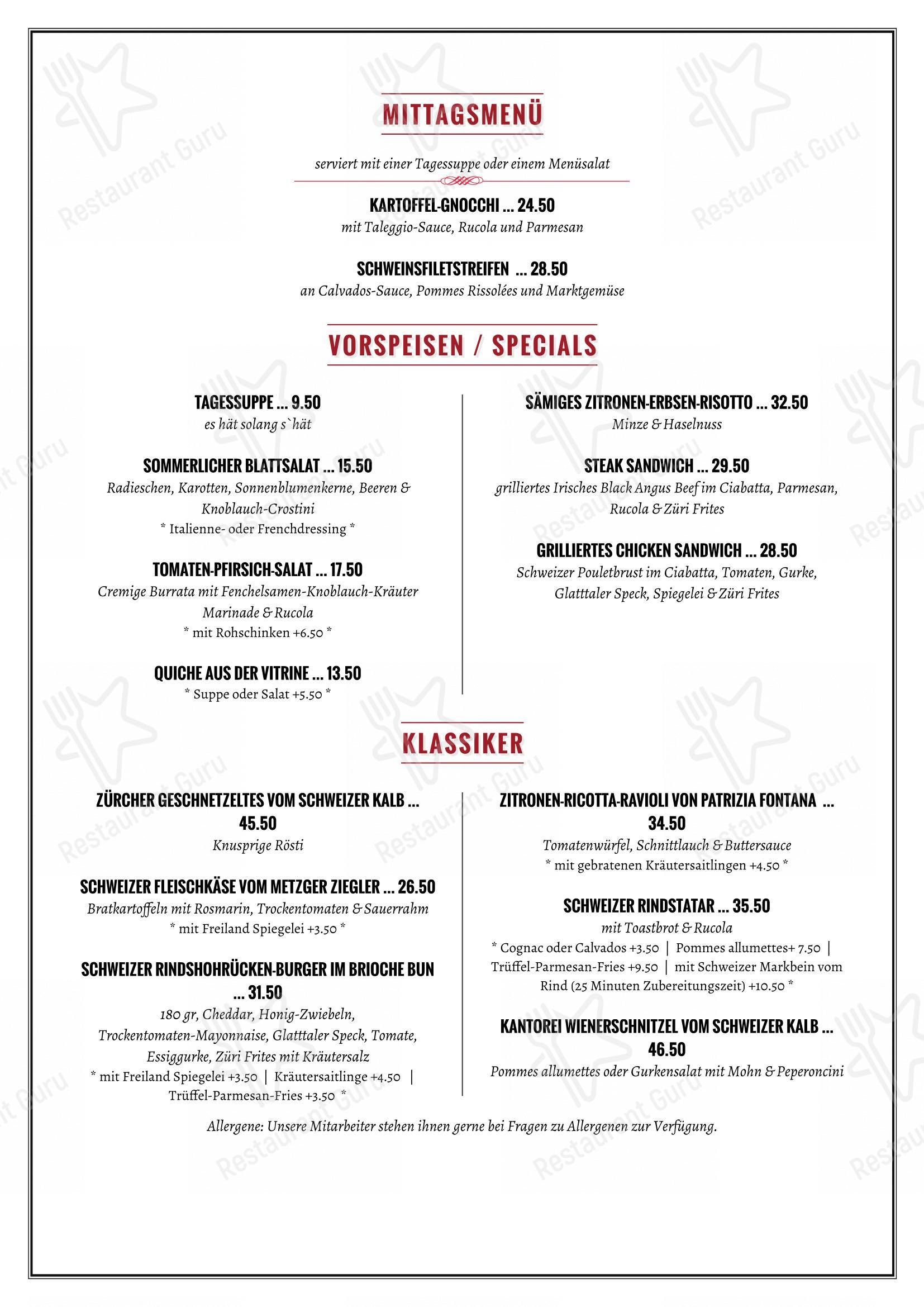 Kantorei in Zurigo - Menu