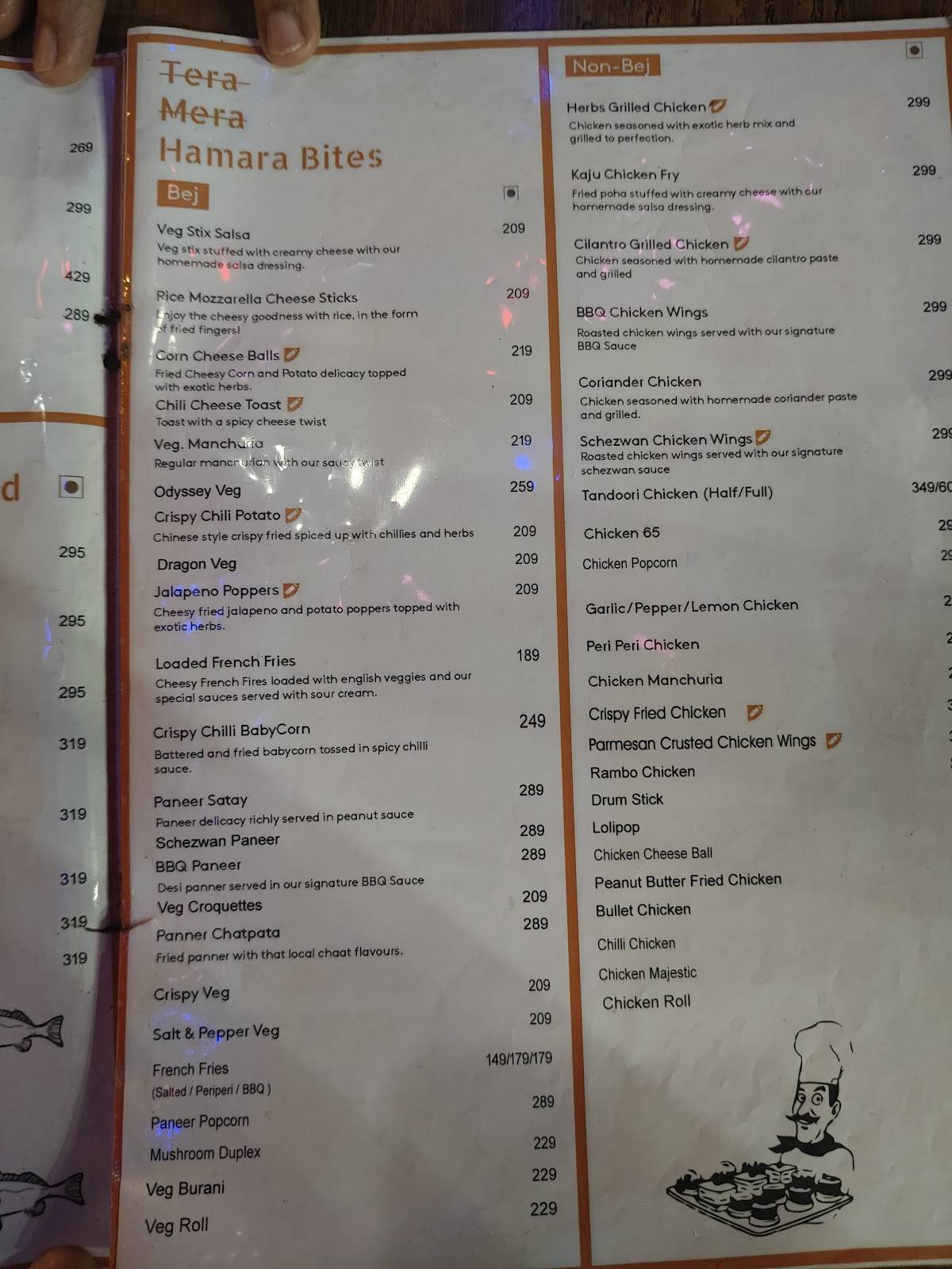 Sensations Bistro menu