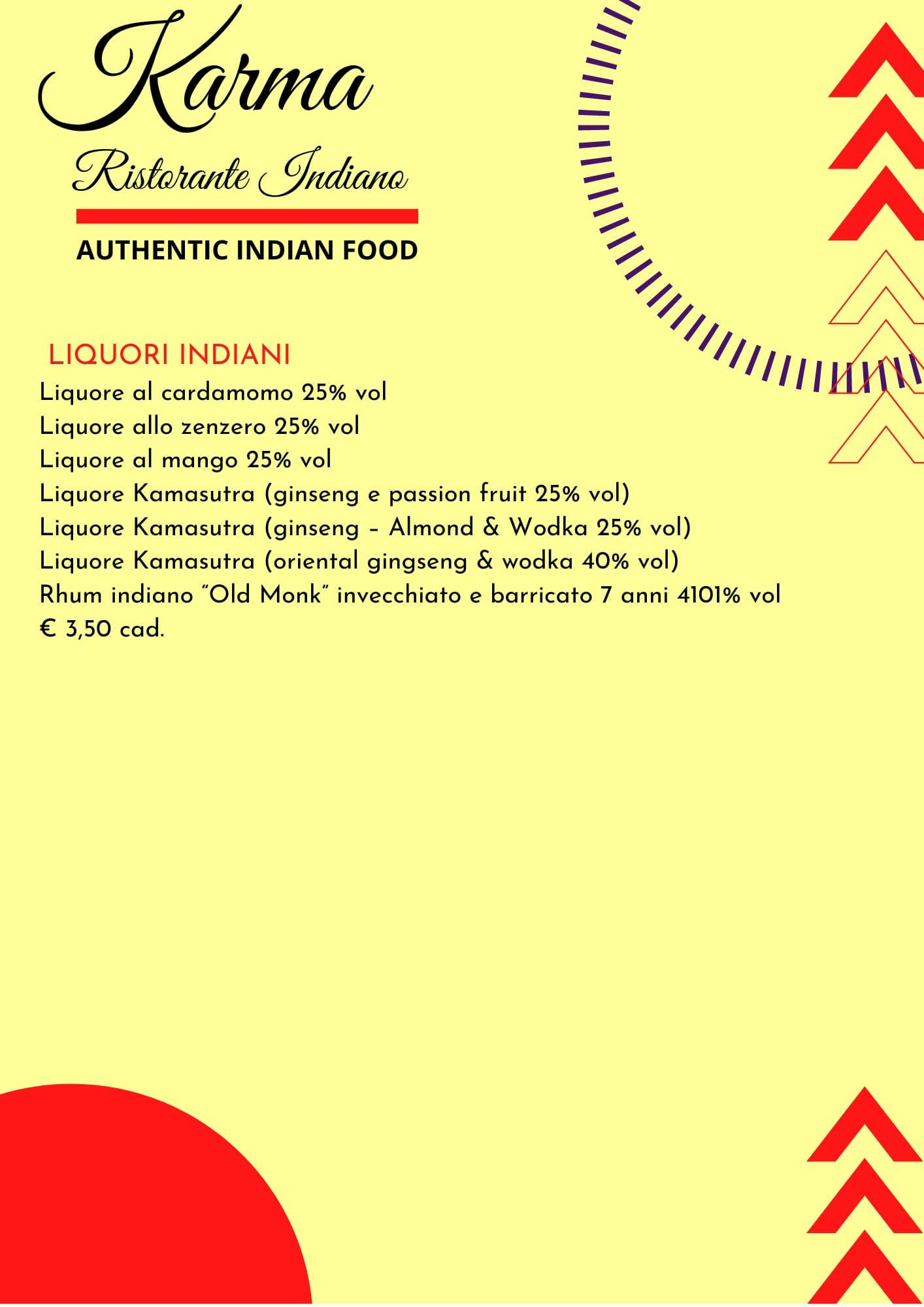 Menu di Karma Ristorante Indiano 