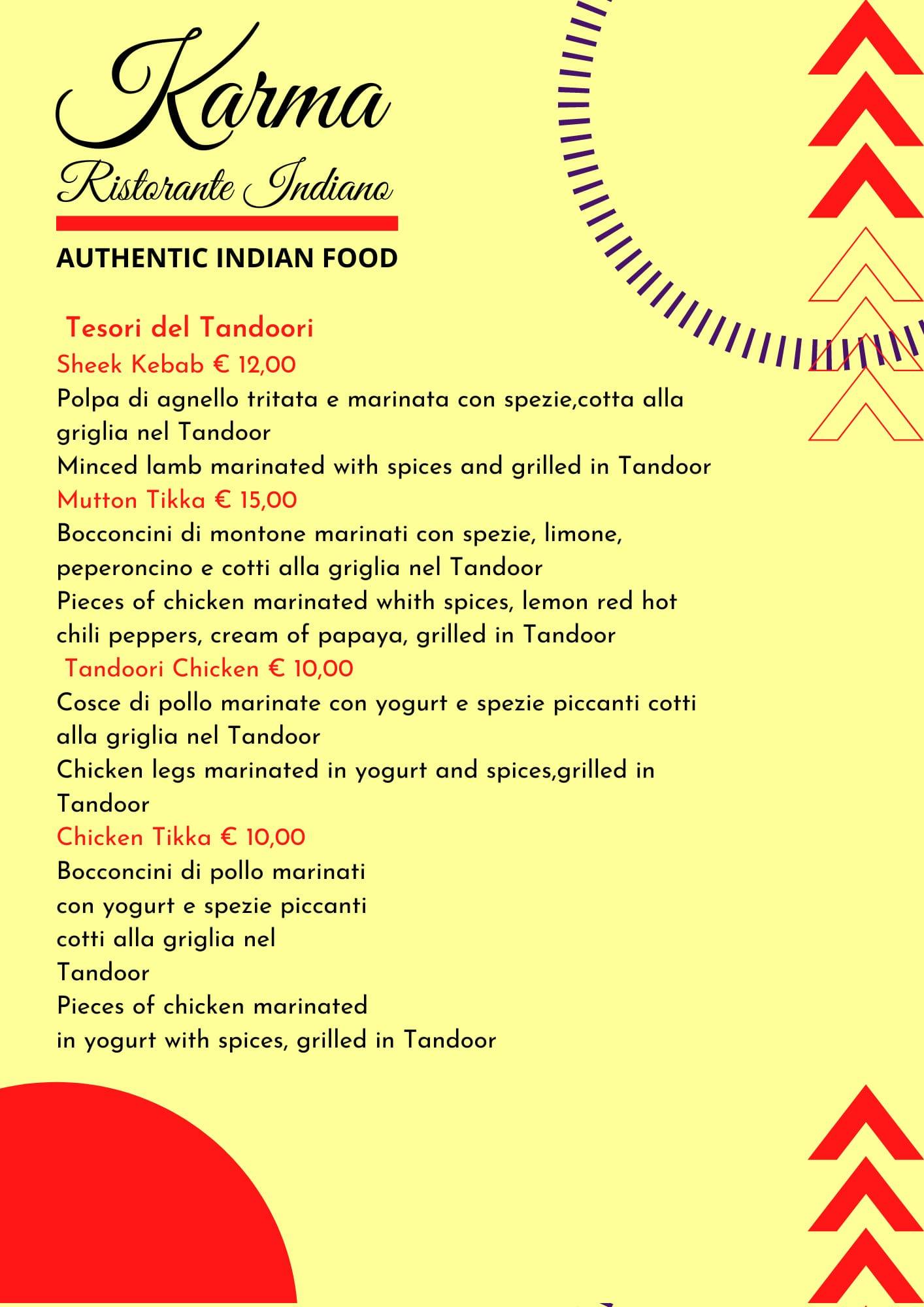 Menu di Karma Ristorante Indiano 