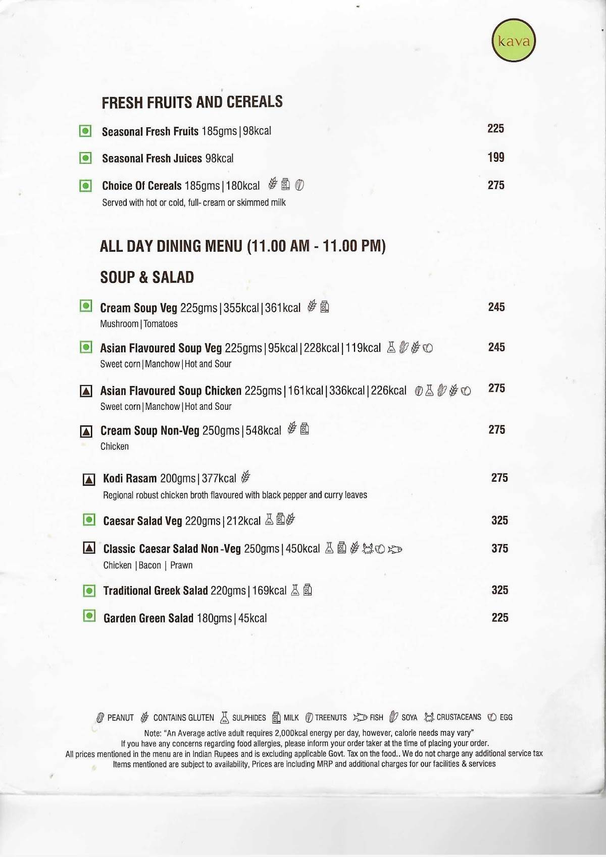 Kava Grill & Lounge menu