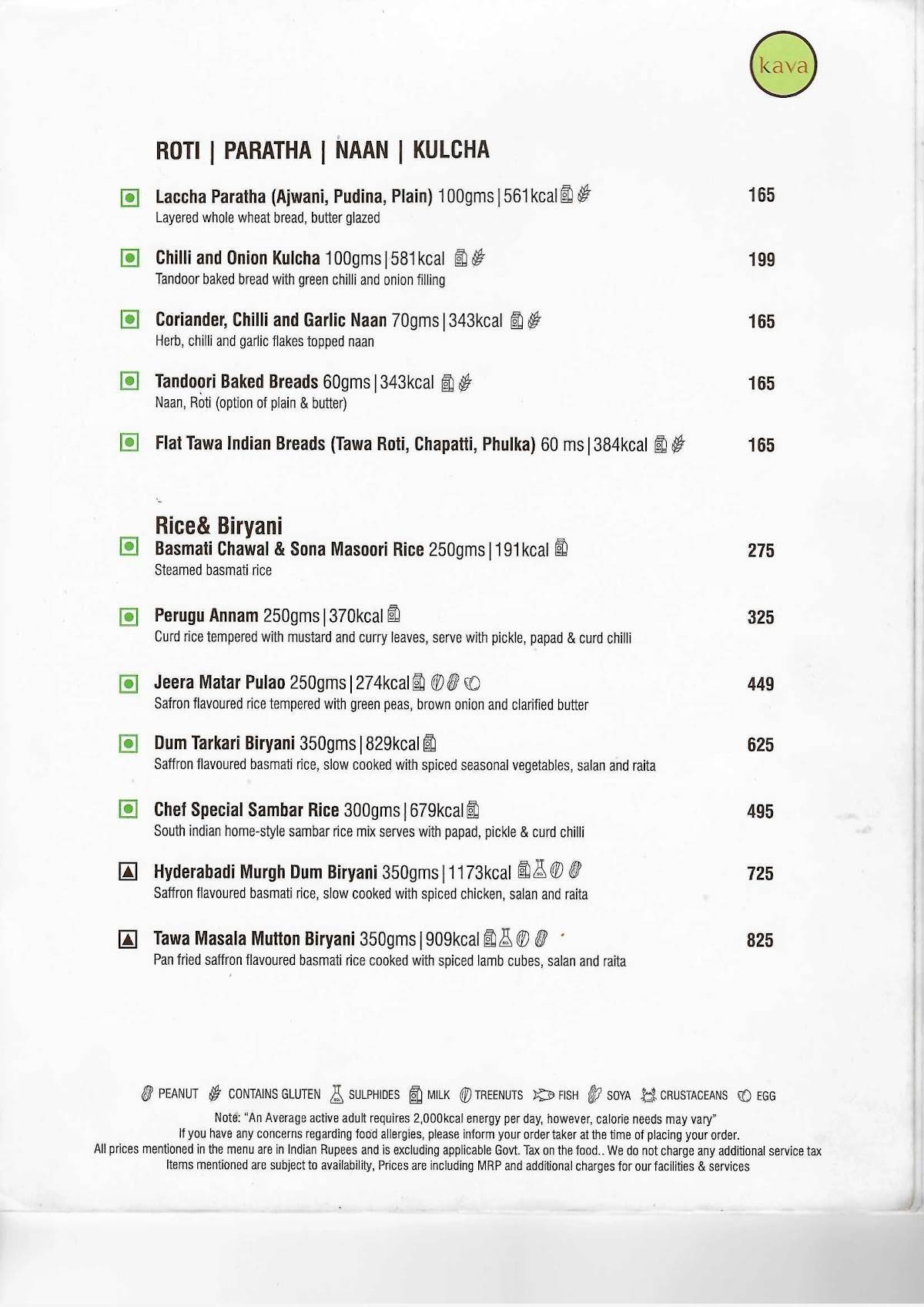 Kava Grill & Lounge menu