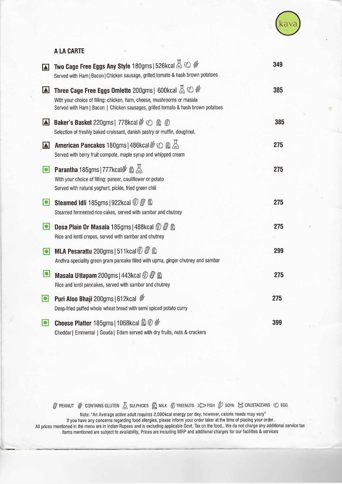 Kava Grill & Lounge menu
