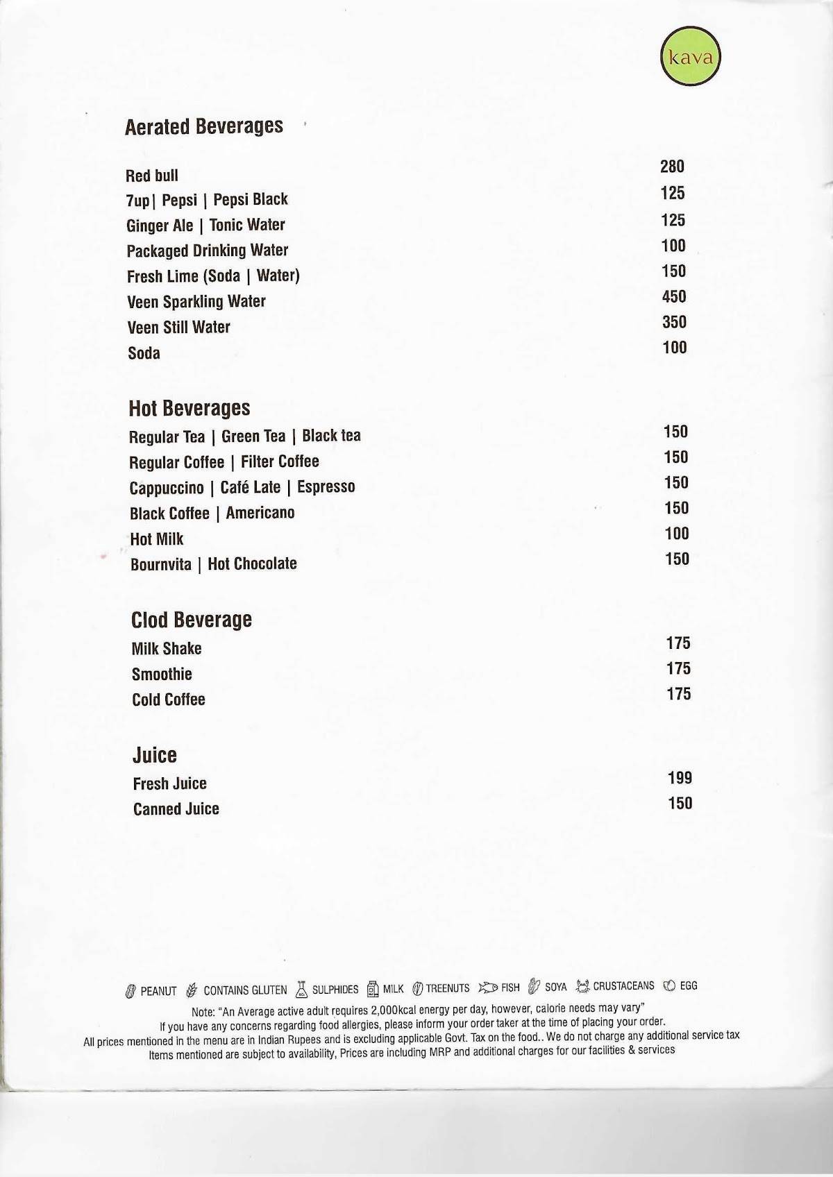Kava Grill & Lounge menu