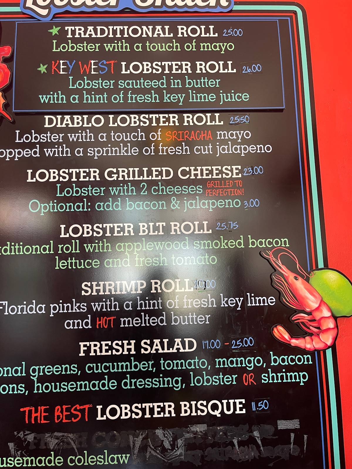 Menu at Lobster Shack Key West restaurant, Key West, 507 South St