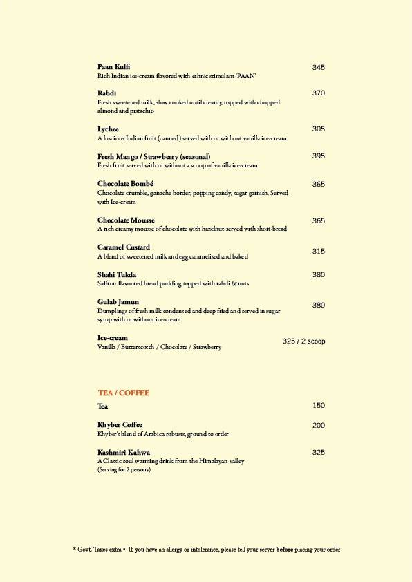 Khyber menu