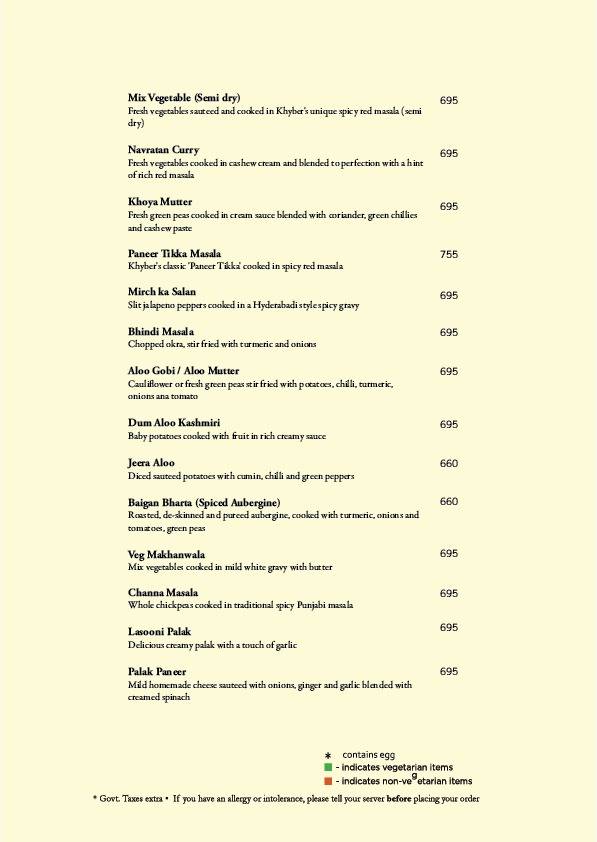 Khyber menu