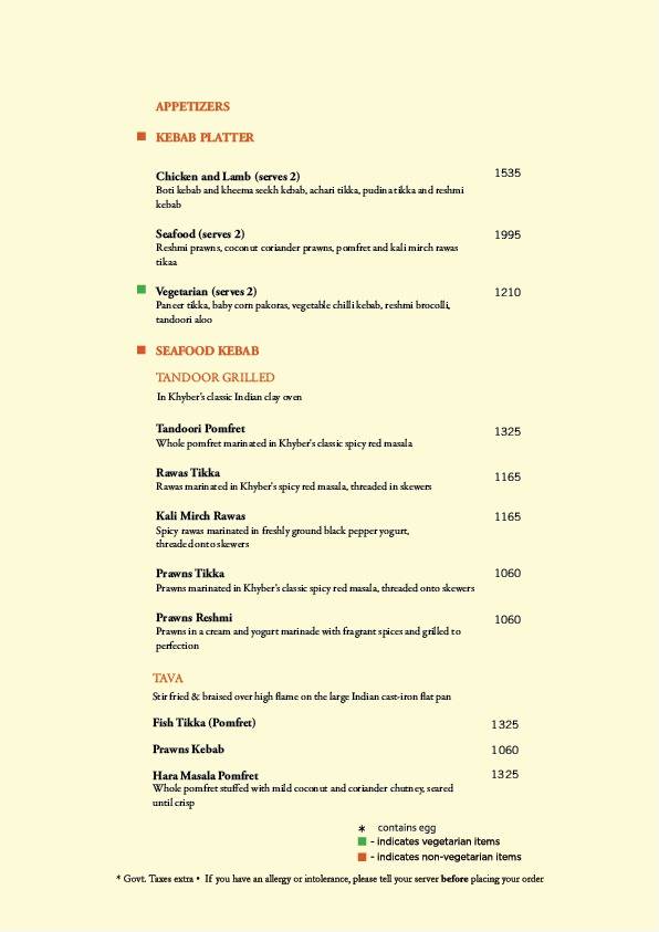 Khyber menu
