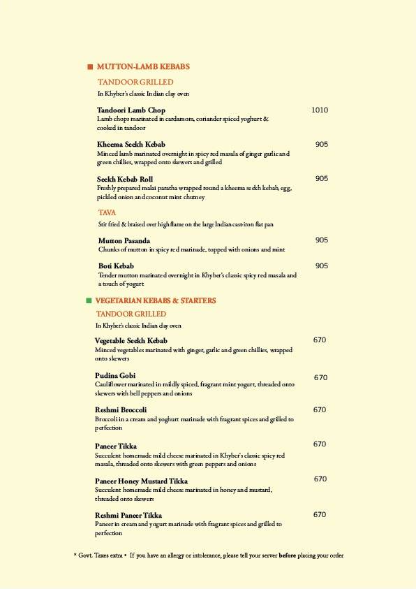 Khyber menu