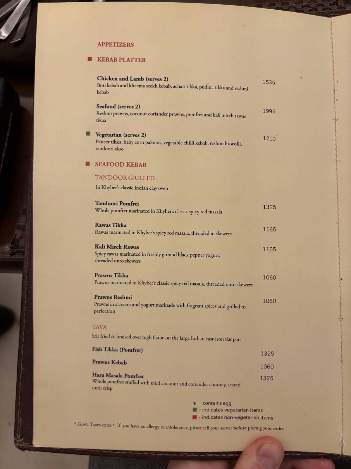 Khyber menu