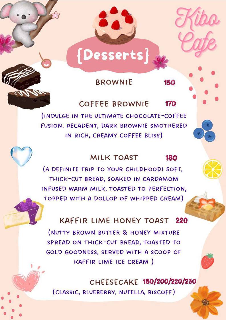 Kibo Cafe menu