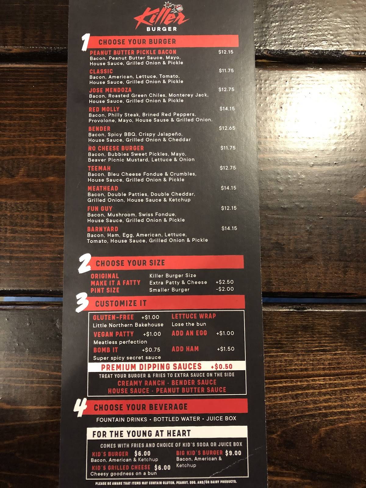 Menu at Killer Burger (Hayden, ID) restaurant, Hayden, 85 W Prairie