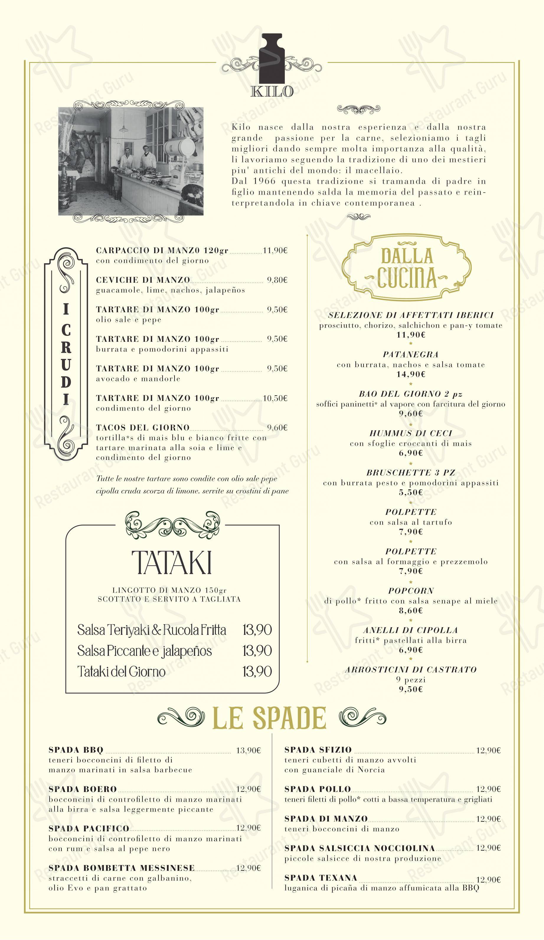菜单 pour Kilo Restaurant restaurant à viande