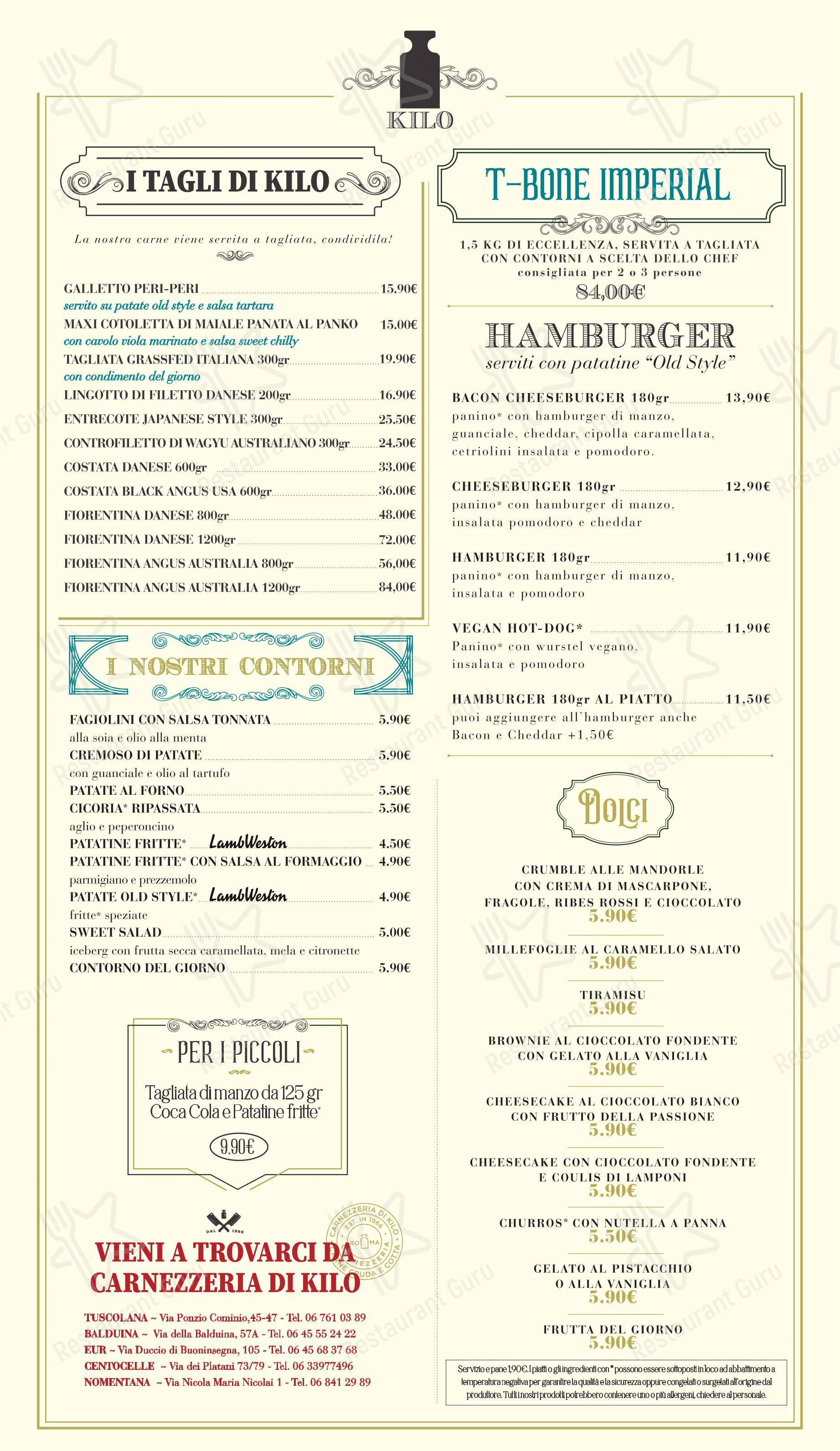 Menu pour Kilo Restaurant - Menu bar