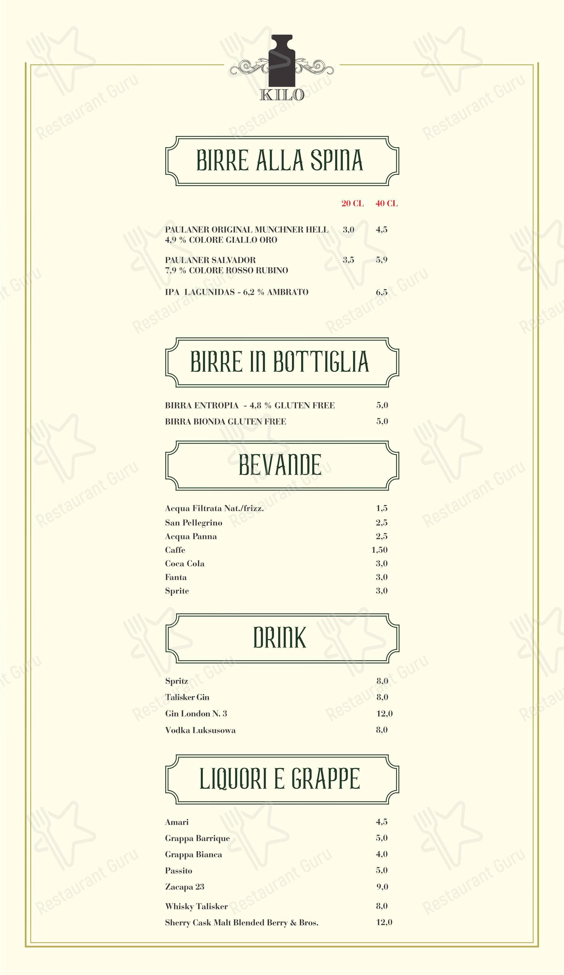 菜单 pour Kilo Restaurant restaurant à viande